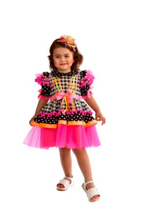 Vestido Festa Junina Infantil com Tule Flúor - Caipira - 659