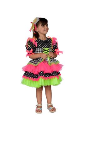 Vestido Festa Junina Infantil Flúor com tule - Caipira - 652