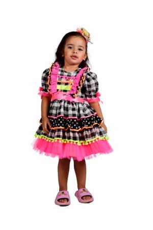 Vestido Festa Junina Infantil com Tule Flúor - Caipira - 661